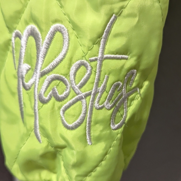 Lime Green Crop Jacket Plastics embroidered on arm and front - Picture 5 of 10